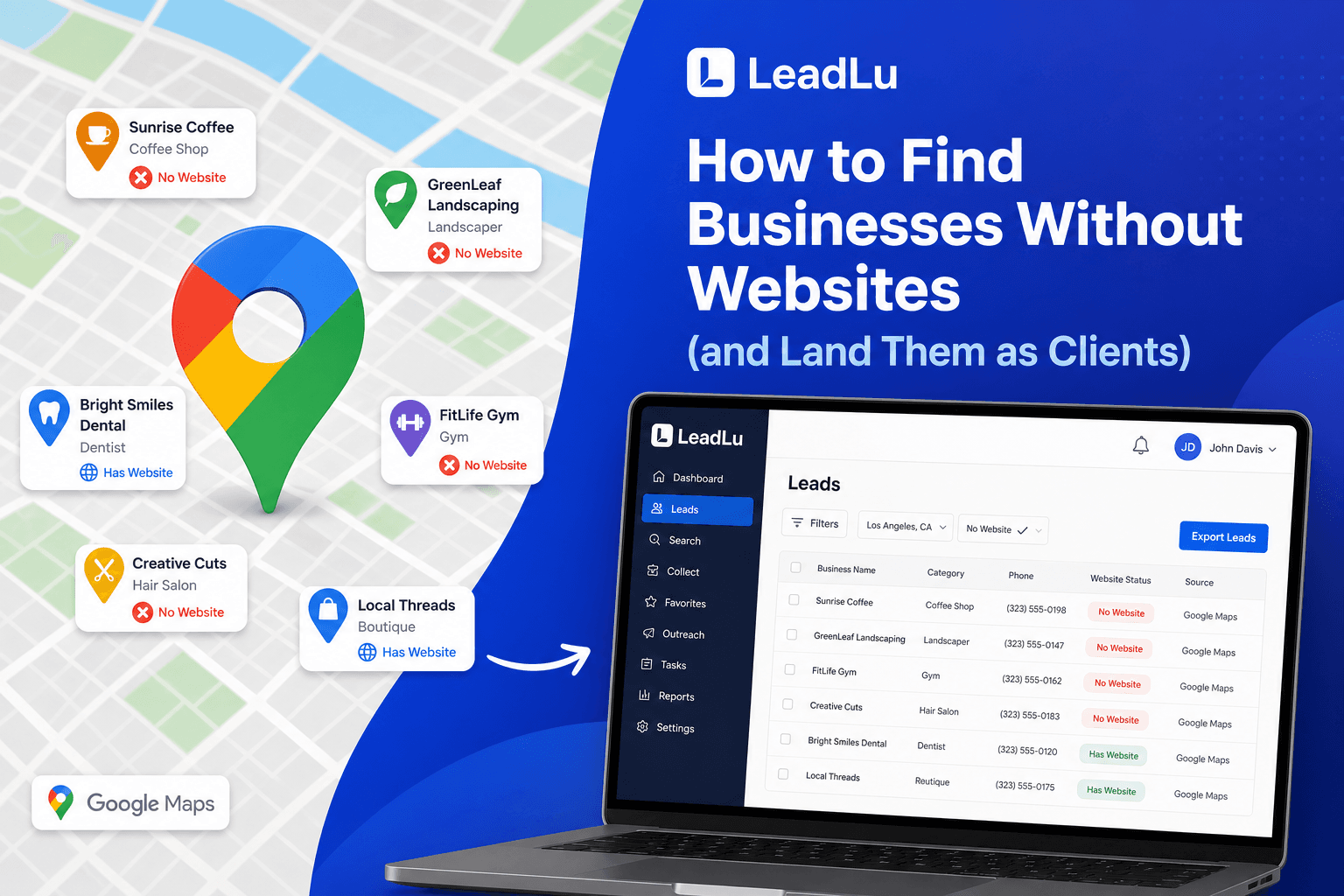 How to find businesses without websites on Google Maps using LeadLu