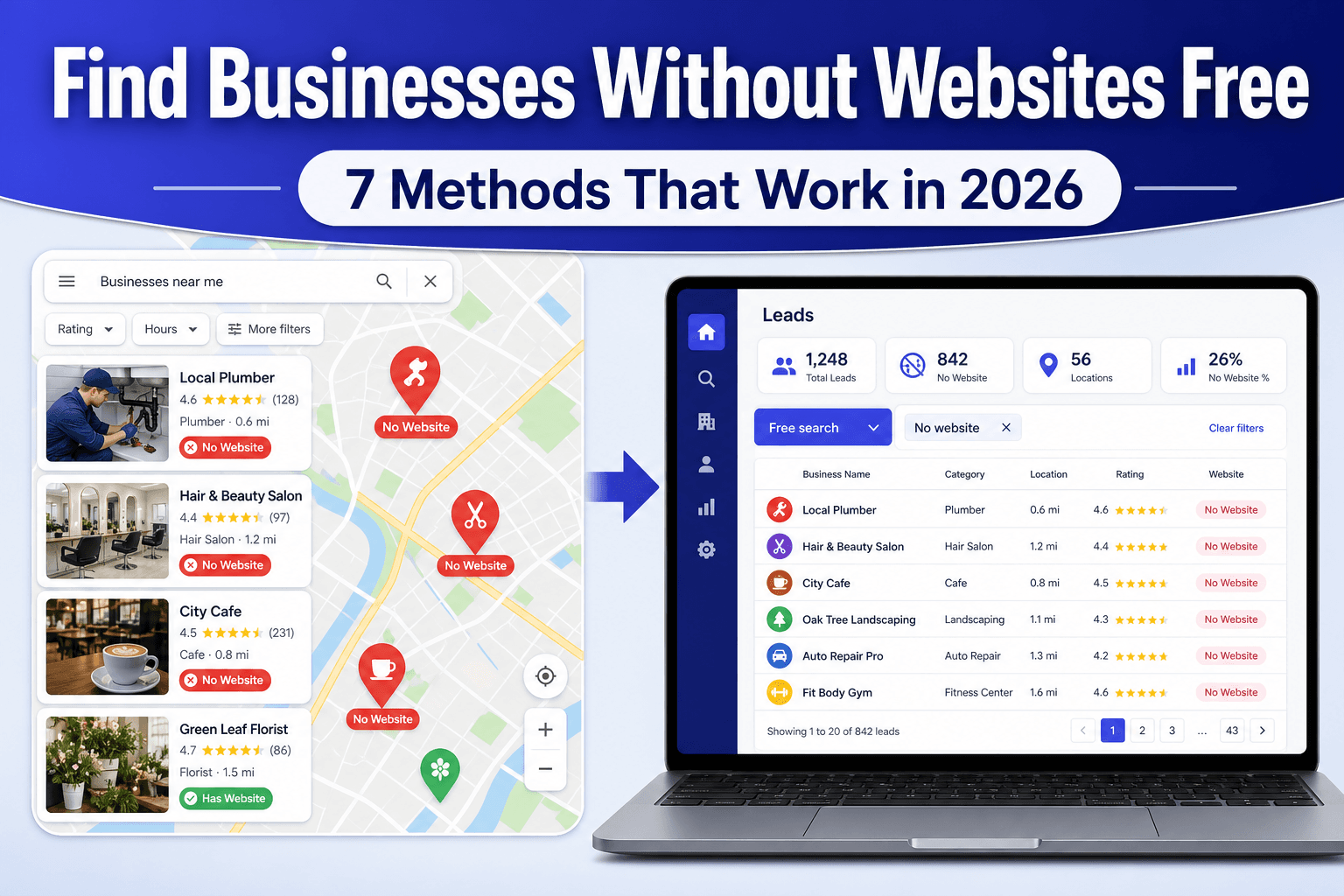 Find businesses without websites free: 7 methods with LeadLu